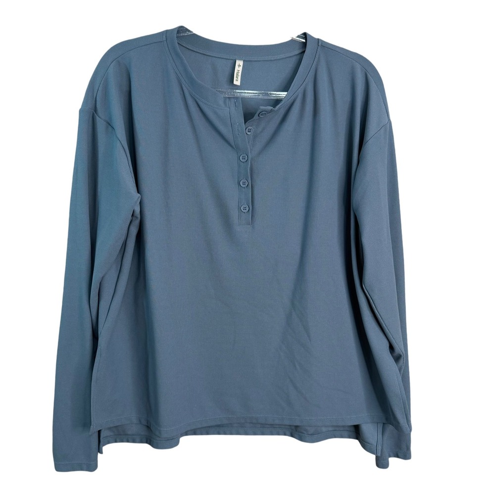 Halara Womens Blue Long‎ Sleeve Henley Waffle Knit Top Small Mountain Spring